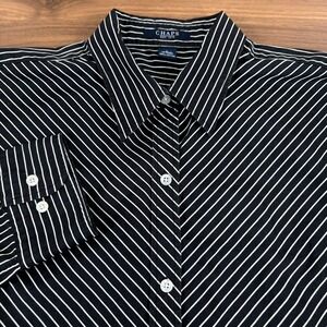 Chaps Womens Black White Stripe Button Down Shirt Long Sleeve Cotton Size L‎